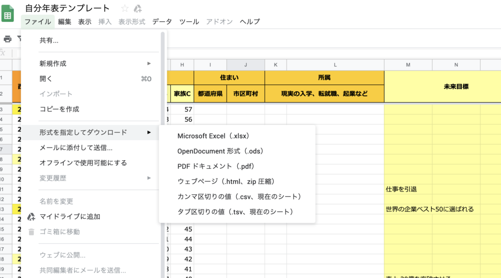 自分年表テンプレートイメージ